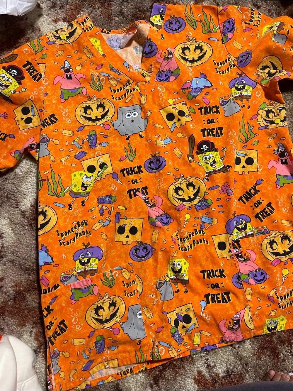 Nickelodeon Orange SpongeBob Halloween Short Sleeve Scrub